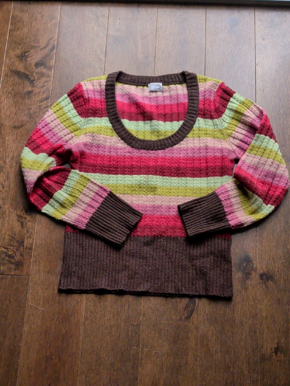 Max Rave Scoop Neck Striped Sweater in Pink,‎ Green & Brown